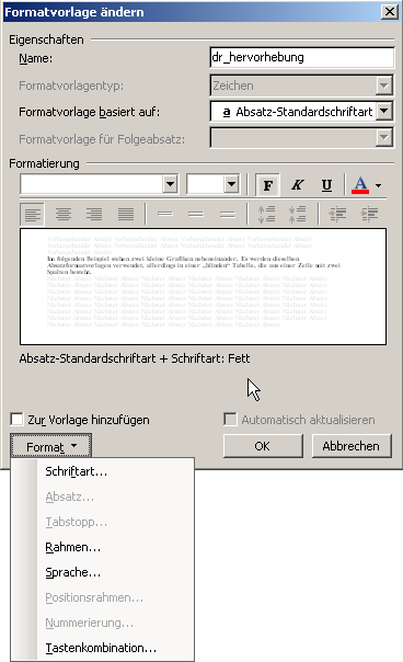 Dialog Formatvorlage aendern (Zeichen)