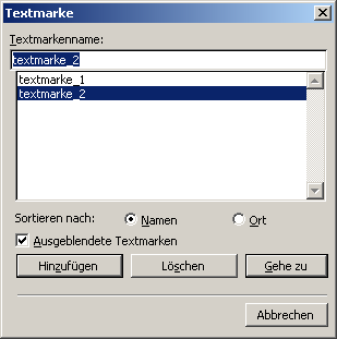 Dialog Textmarke
